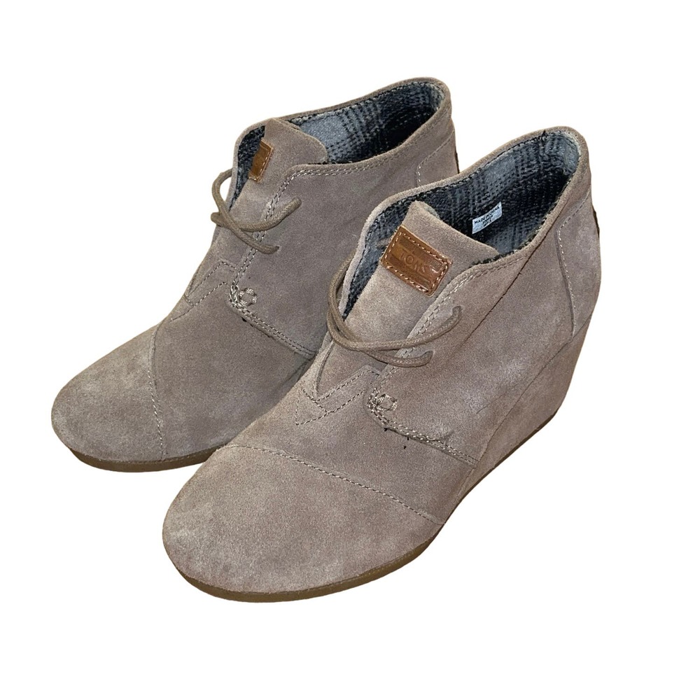 Tom’s Wedge Ankle Boots Desert Taupe Suede Kala Bootie Size 7.5